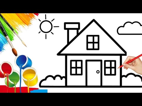 House Drawing, Painting And Coloring For Kids // How To Draw A House Drawings