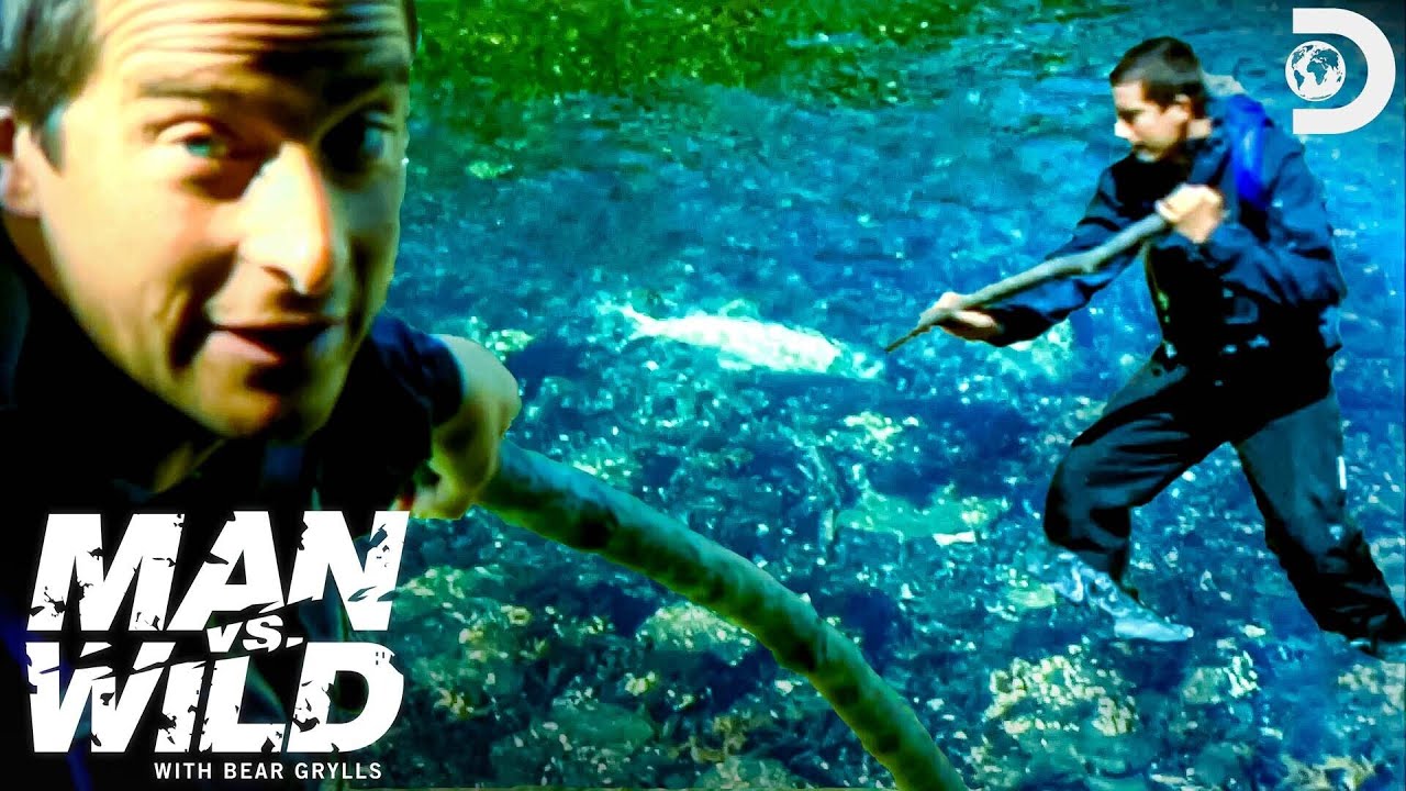 Bear Grylls Goes Spear Fishing And Climbs A Waterfall | Man Vs. Wild
